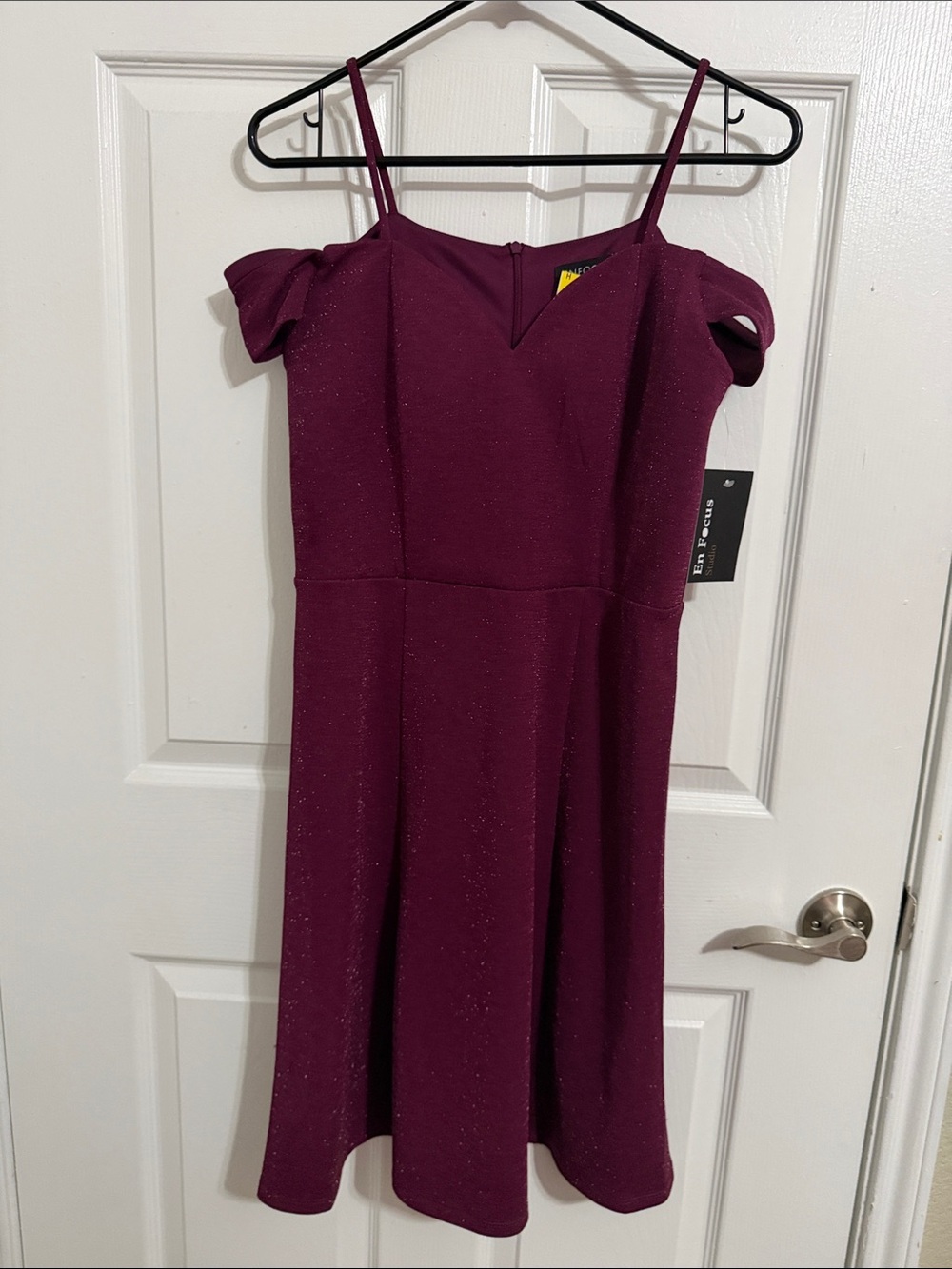 Enfocus Studio Plum Sparkle Off-Shoulder Party Dress